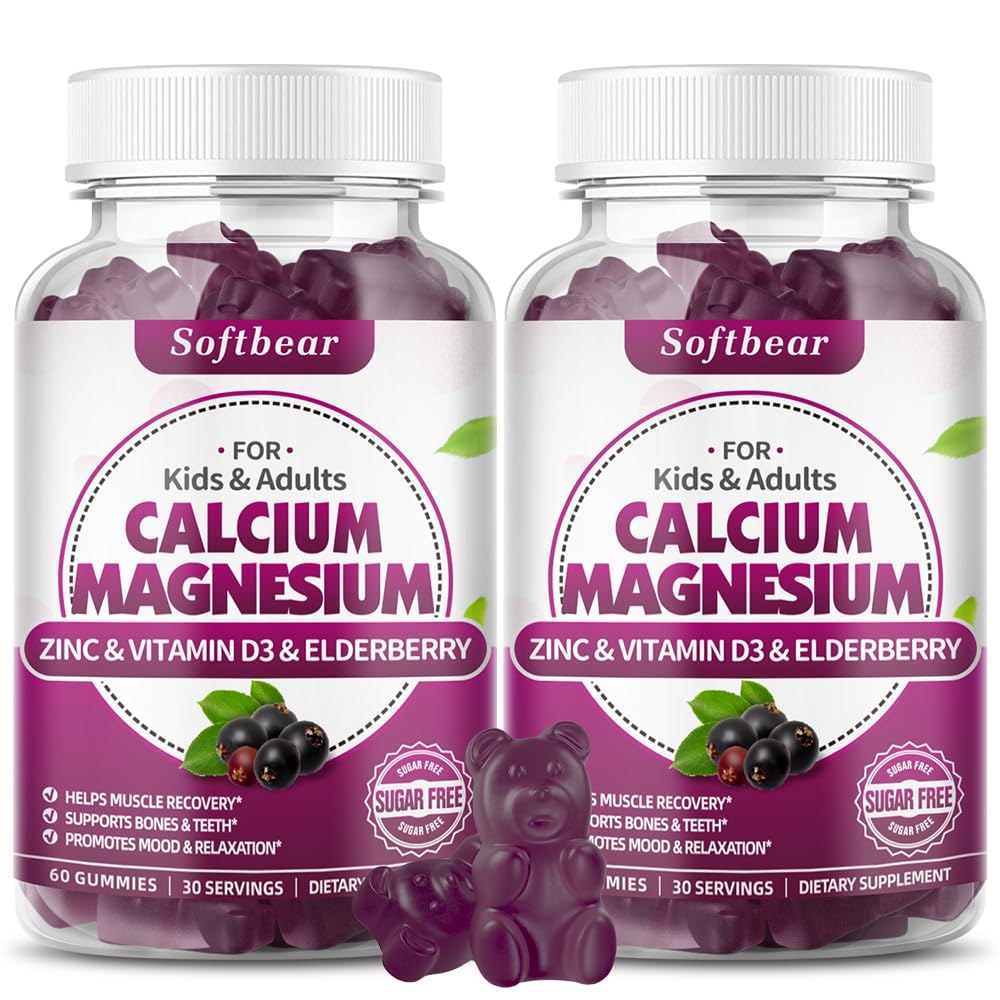softbear Calcium Magnesium Zinc Gummies for Adult & Kids, Suagr-Free Calcium Magnesium Zinc Vitamin D3 Supplement for Bone Strength & Immune Health,