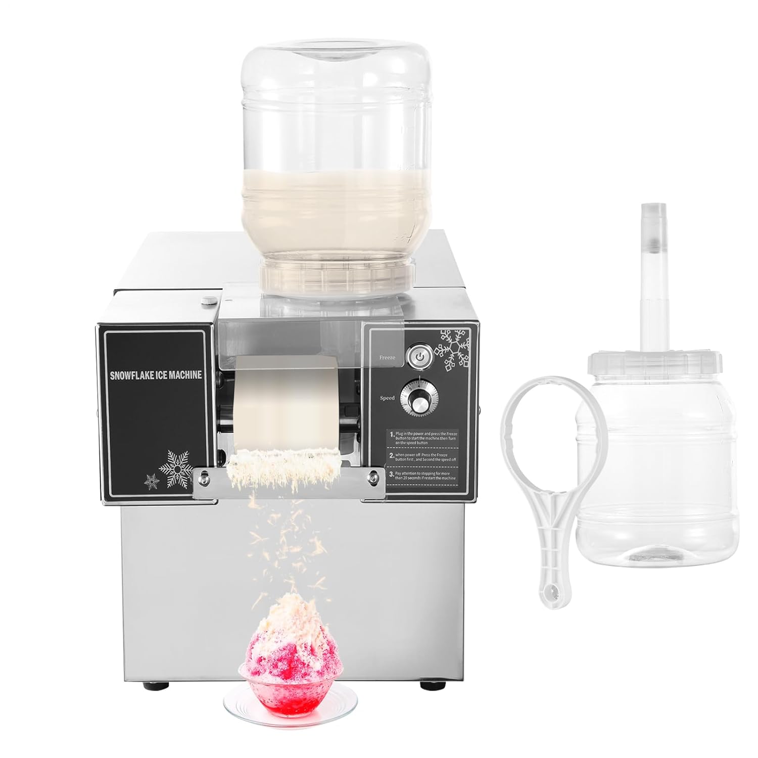 Snowflake Ice Machine Commercial, 140lbs/24H 360W Shaved Ice Machine, Rapid Cooling Food-Grade Stainless Steel Material Snowflake Ice Maker Suitable for Party Commercial Use