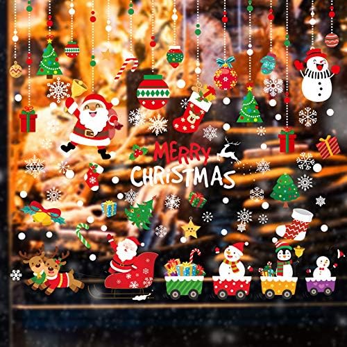Ruisita 100 Pieces Christmas Window Cling Window Decorations Xmas Window Flakes Merry Christmas Holiday Decals Winter Party Window Stickers