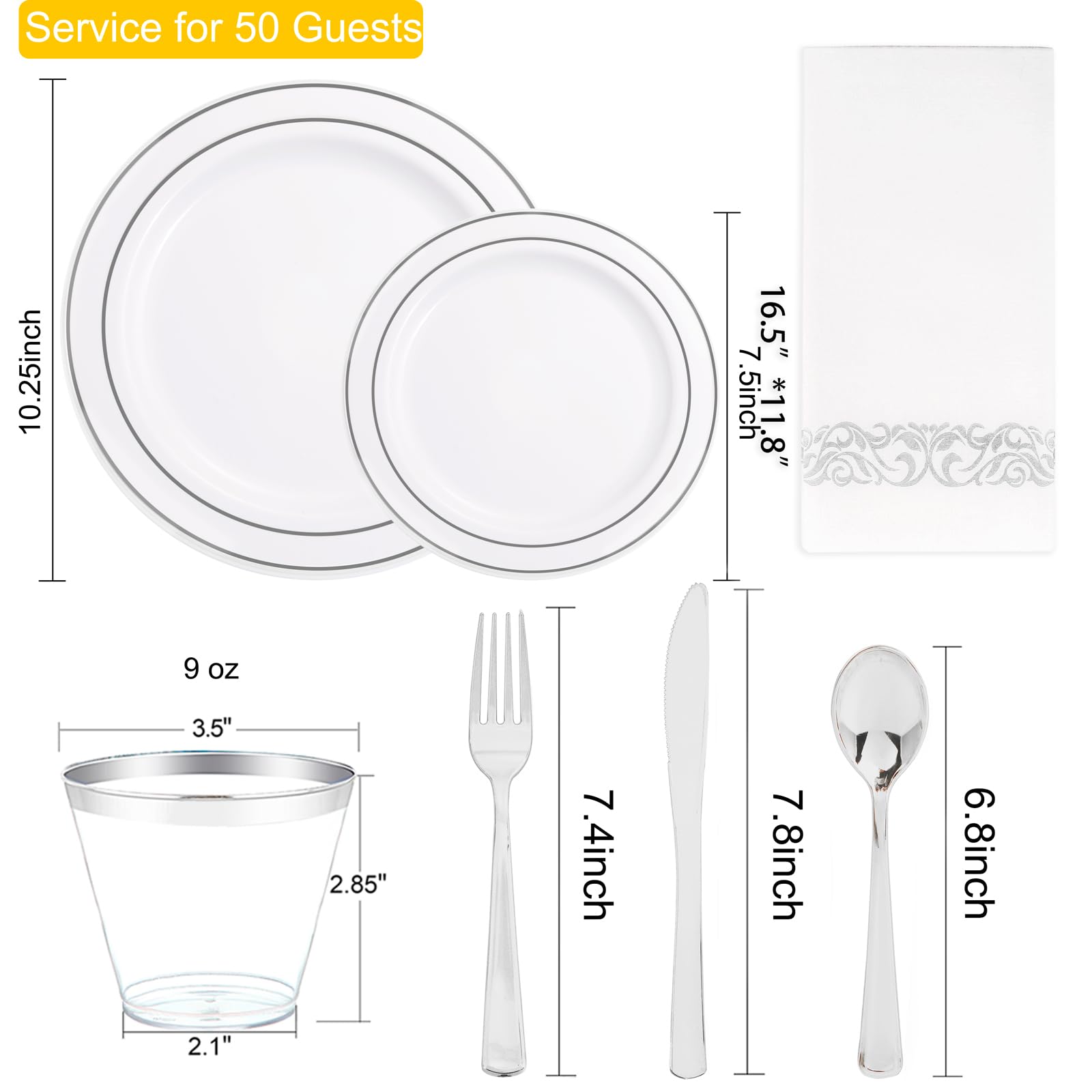 Silver Dinnerware Set - 350 Pcs Disposable Plates -3