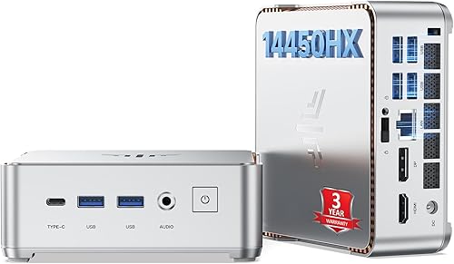 KAMRUI Hyper H2 Mini Gaming PC, in-tel Core i5-14450HX Mini Computadoras (10C16T, 4.8GHz), 32GB RAM 1TB PCle4.0 SSD Micro PC de escritorio, pantalla