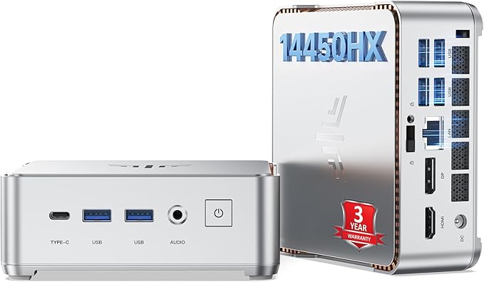 KAMRUI Hyper H2 Mini PC Windows 11 pro, Intel Core 14450HX Mini Computers (10C/16T, 4.8GHz), 32GB RAM 1TB PCle4.0 SSD Micro Desktop PC, Triple 4K Display, USB-C, WiFi6, BT5.2, Business Office Home