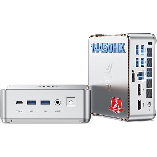 KAMRUI Hyper H2 Mini Gaming PC, Intel Core 14450HX Mini Computers (10C/16T, 4.8GHz), 32GB RAM 1TB PCle4.0 SSD Micro Desktop PC, Triple 4K Display, USB Type-C, WiFi6, BT5.2, Business Office Home