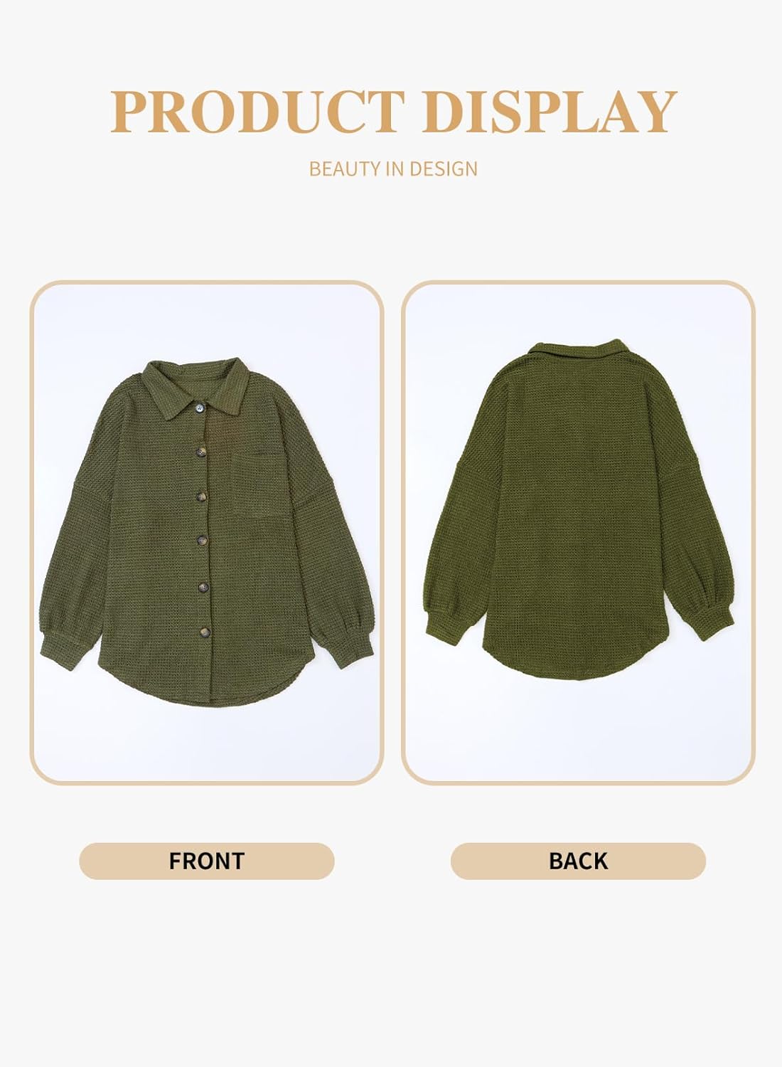 Eytino Womens Plus Size Boyfriend Shirts Casual Long Sleeve Button Down Oversized Waffle Knit Shacket Jacket(1X-5X) - Image 4