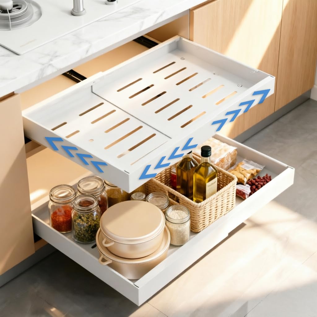 Tiroir coulissant extensible de 32 à 52cm pour rangement de cuisine