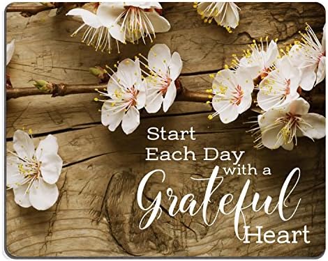Wknoon Mouse Pad Christian Bible Verse Scripture Inspirational Quotes on Rustic Wood, Start Each Day with A Grateful Heart, Peach Blossom