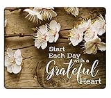 Wknoon Mouse Pad Christian Bible Verse Scripture Inspirational Quotes on Rustic Wood, Start Each Day With A Grateful Heart, Peach Blossom