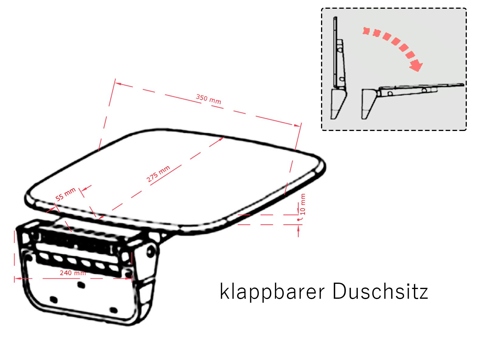klappbarer Duschsitz in chrom-weiß zur Wandmontage