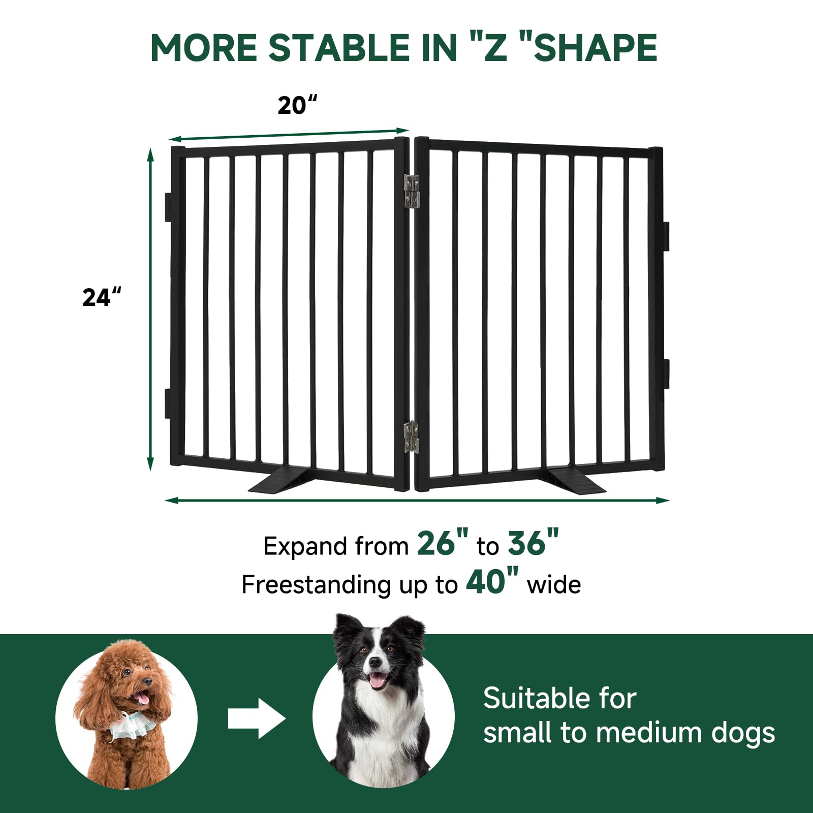 Snagle Paw Freistehendes Hundegitter aus Vollmetall, für den Innenbereich, mit Bodenschutzfüßen, 101,6 x 61 cm, faltbare Hundebarriere für Treppen, Flure und Türen (61 cm hoch, 2 Paneele, schwarz)