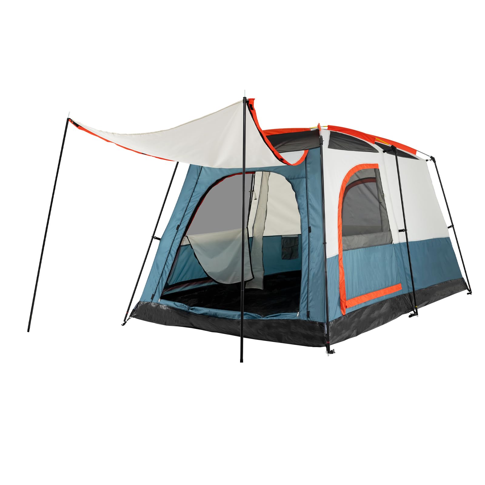GOPLUS Tente de Camping pour 6 Personnes avec 2 Chambres Séparées, Double Couche & Double Toit, Bâche PE & Fenêtres en Filet, Tente Familiale Imperméable et Coupe-Vent avec Sac de Transport