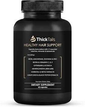 ThickTails Hair Growth Vitamins for Women Biotin, Collagen, Omega-3 & Iron 60 Capsules Hair Growth Supplements for Thicker, Fuller-Looking Hair, Menopause & Postpartum Support