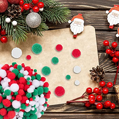 BQTQ 1500 Pieces Christmas Pom Pom Balls Mini Pom Pom for Craft Making and Christmas Decorations (4 Sizes, White, Green, Red)