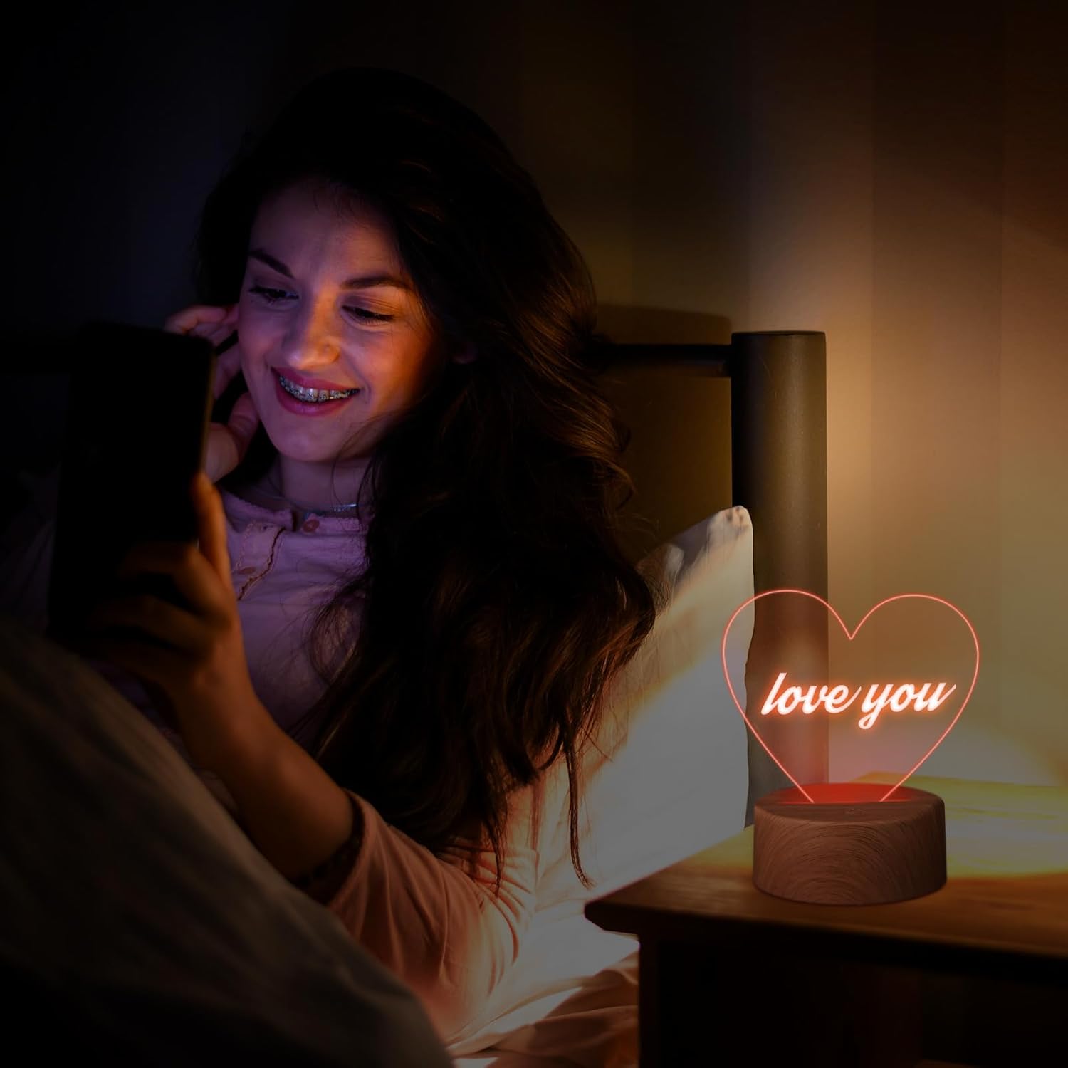 Baquler 4 Set 3D LED Night Light Lamp Base Gift DIY 3D Clear Acrylic Blank Engrave Sheets with Remote Control USB Cable 16 Color 4 Mode for Room Cafe Bar Birthday Decoration(Heart)