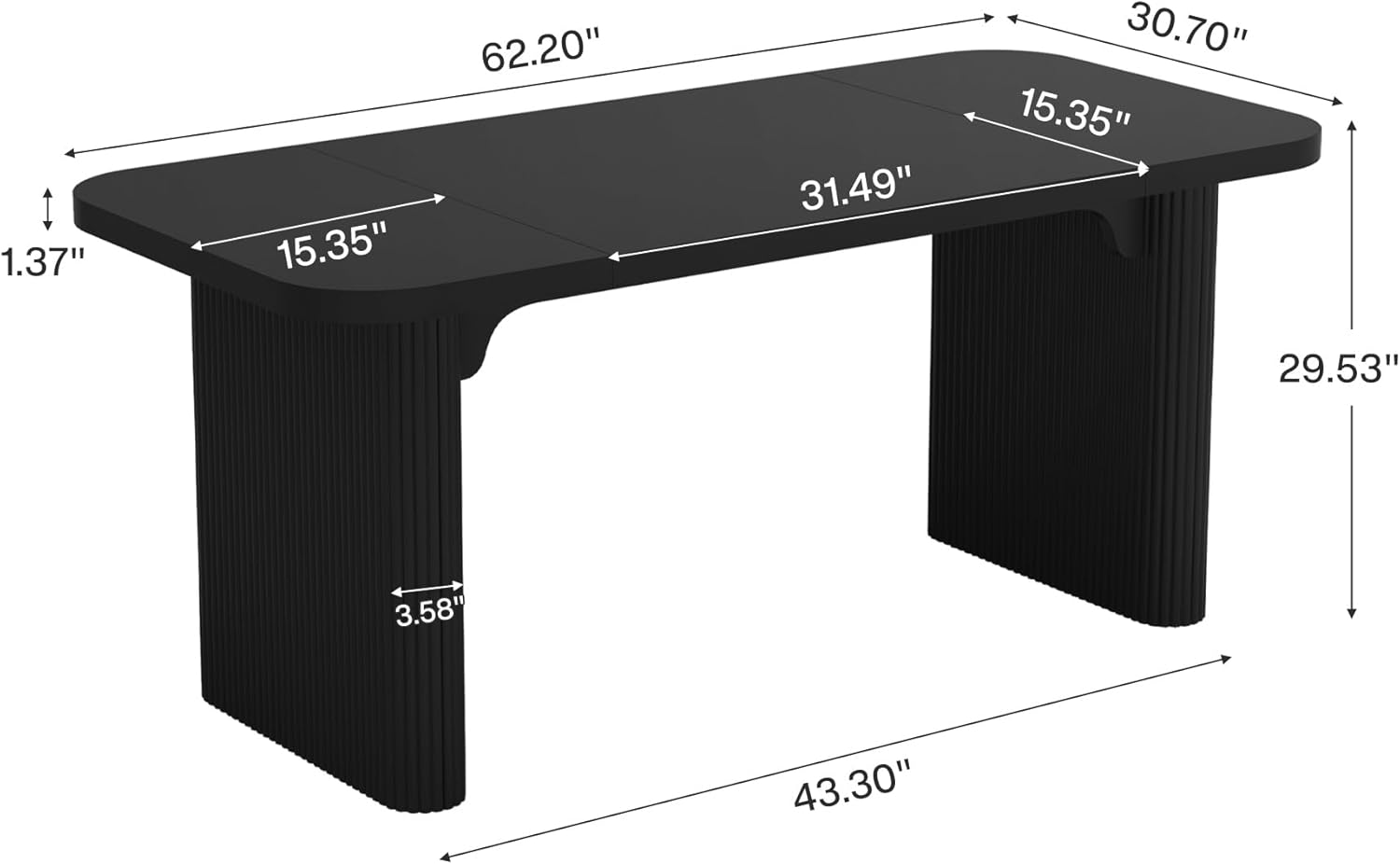 Tribesigns 62-Inch Rectangular Executive Computer Desk Large Modern Wood Writing Table with Double Pedestal for Home Office, Easy to Assemble, Chair Not Included (Black)