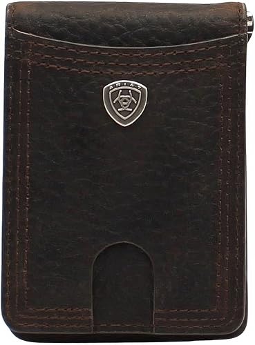 Ariat Cartera plegable con clip de dinero para hombre Rowdy Shield A35117282 Marrón talla única