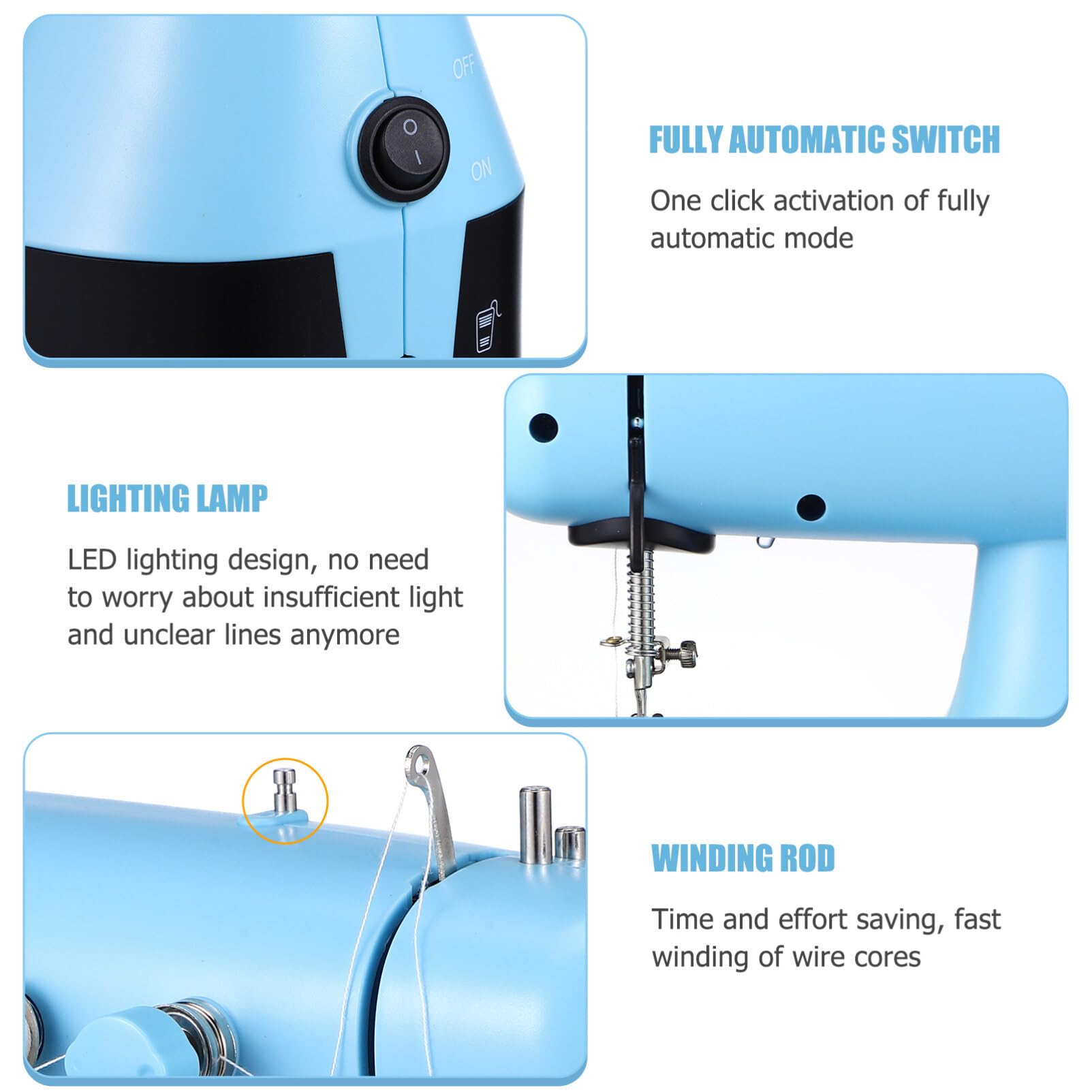 Máquina de coser for principiantes Mini: Pequeña máquina de coser for niños adultos - Máquina de coser eléctrica con placa de expansión de bolsas con luz LED - Acolchado portátil for viajes en casa