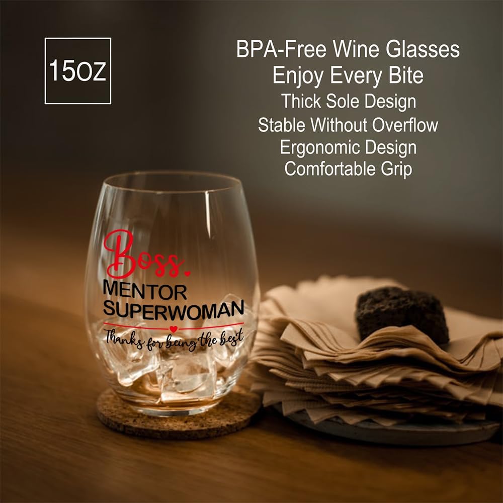 Perfectinsoy Boss Mentor Superwoman Wine Glass, Inspirational Farewell Retirement Promotion Gifts for Remarkable Women Friends Coworkers, Thank You Gifts for Lady Bosses Mentors, Mother's Day Presents - Image 3