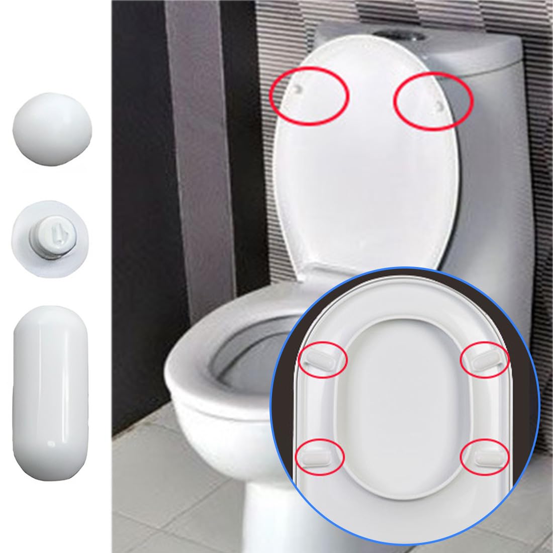 2 Set Paracolpi Per Sedile WC – 12 Gommini In Plastica Universali – Antirumore E Antigraffio – Bianco
