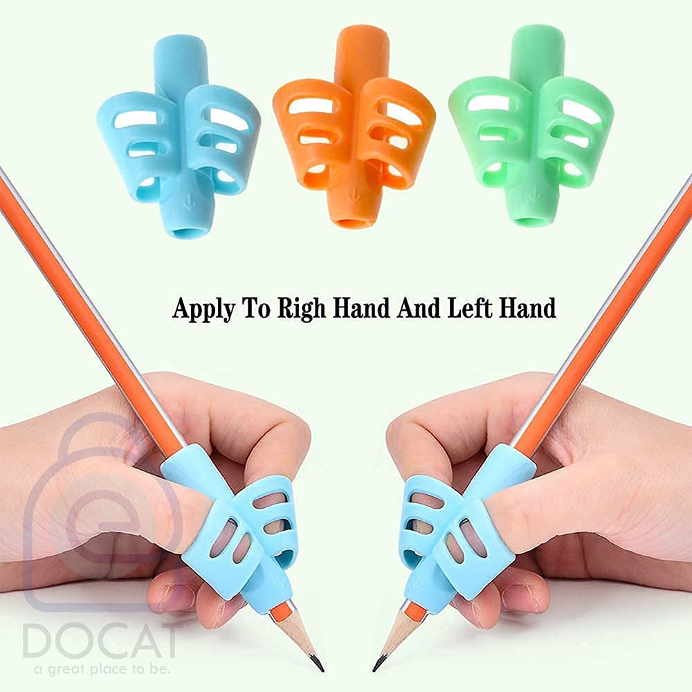 DOCAT Pencil Grips set for Kids Handwriting, Ergonomic Writing Training Aid Correction Silicon Gel Pencil Grip for Children Preschoolers (2)