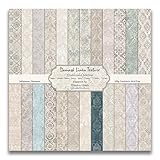 Kauzon Vintage Neutral Scrapbook Paper 24 Sheets Damask Linen Pattern Paper Double Sided Printing for DIY Card Making Scrapbook Wedding Photo Album Home Décor-12 x 12 Inches