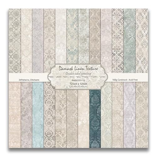 Kauzon Damask Linen Texture Scrapbook Paper 24 Sheets Pattern Paper