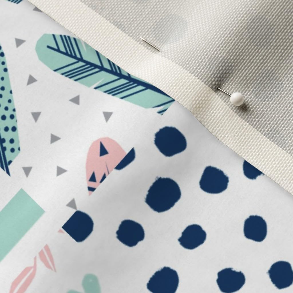 Spoonflower Fabric - Feathers Cheater Quilt Mint Navy Pink Girls Cute Squares Block Printed on Upholstery Velvet Fabric Fat Quarter - Upholstery Home Decor Bottomweight Apparel
