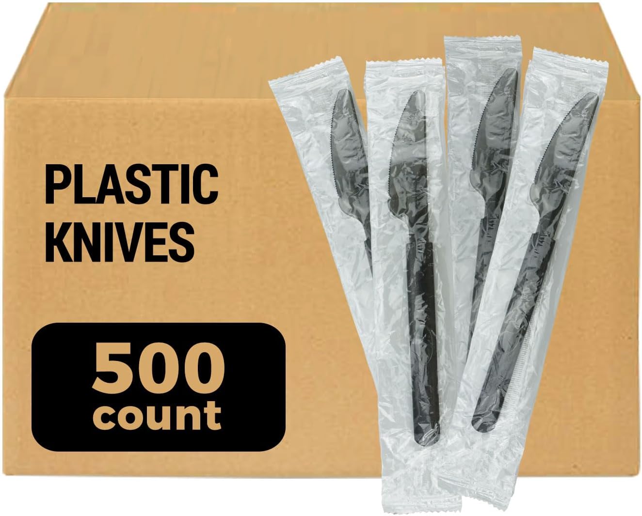 [500 Count] 3X Heavy Duty Plastic Knives Individually Wrapped, Commercial MEGA Pack (Case of 5/100 Pack)
