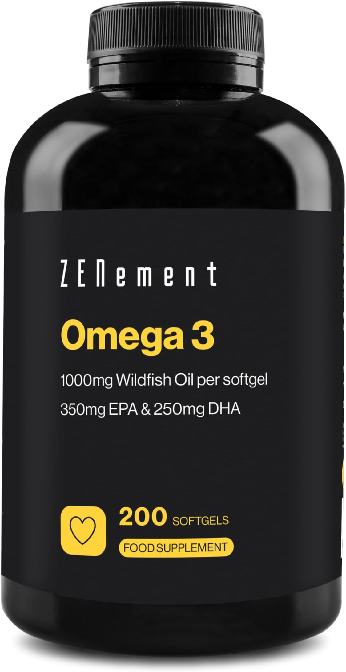 Zenement Omega-3 Wild Fish Oil | 200 Softgels x 1000mg | Highest Concentration: 35% EPA + 25% DHA | 100% Natural