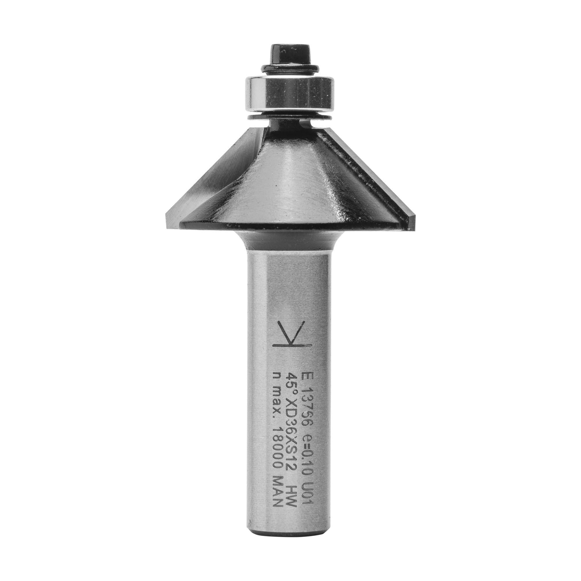 ENT 13766 Frez do fazowania w wegliku, chwyt (S) 12 mm, srednica (D) 36 mm, NL 11,6 mm, E 45°, SL 40 mm, z lozyskiem kulkowym