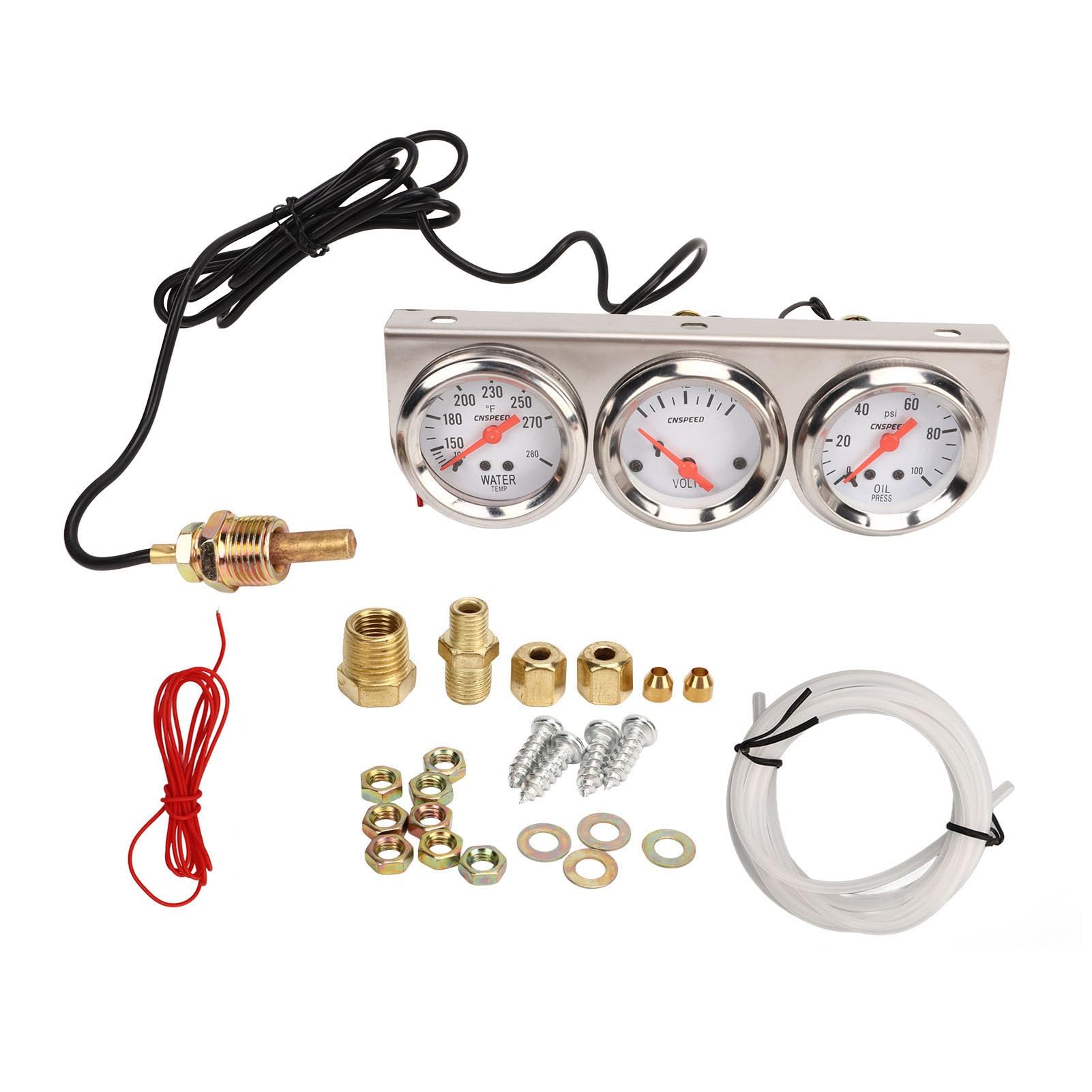 Aramox Kit de Calibre Triple para Automóvil, Kit de Calibre Triple para Automóvil de 52 Mm Esfera Blanca 12 V Presión de Aceite Voltímetro de Temperatura del Agua Medidor de