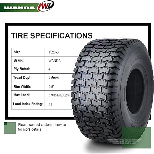 Miniatura 80 de WANDA One 18x7.50-8 Lawn Mower Cart Turf Tires P332 /4PR
