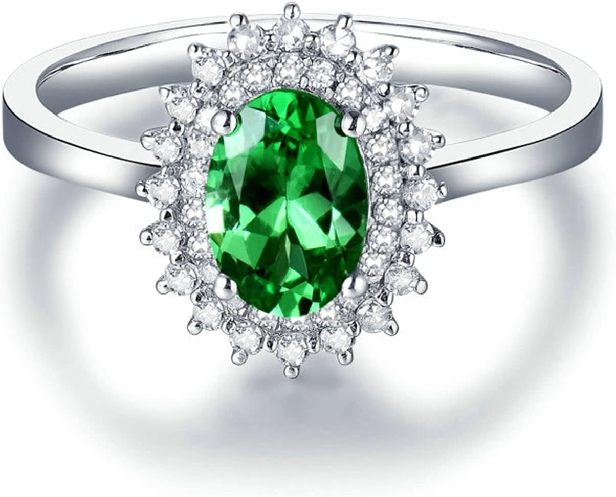 18K White Gold Rings 0.76ct Oval Shape Tsavorite with 0.25ct Diamond Anniversary Ring for Girls