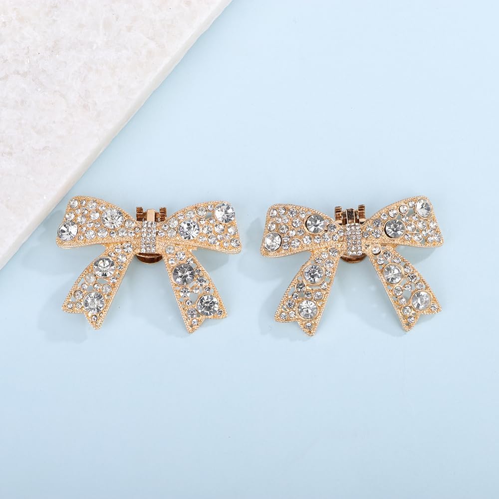Jumwrit 2Pcs Womens Crystal Rhinestone Bow Shoe Clips Detachable Sparkling Bowknot Shoe Charms Fashion Bridal Wedding Shoe Buckles Decorations Shoes High Heels Flats Accessories for Party Prom image 4