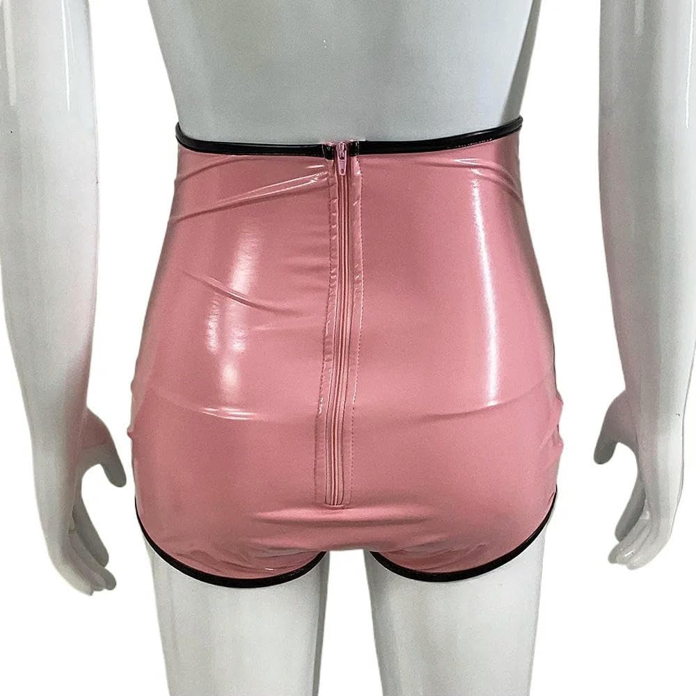 Adult High Waist Pant Exotic Lingerie Leather PVC Briefs Underwear with Back Zipper for Pole Dance