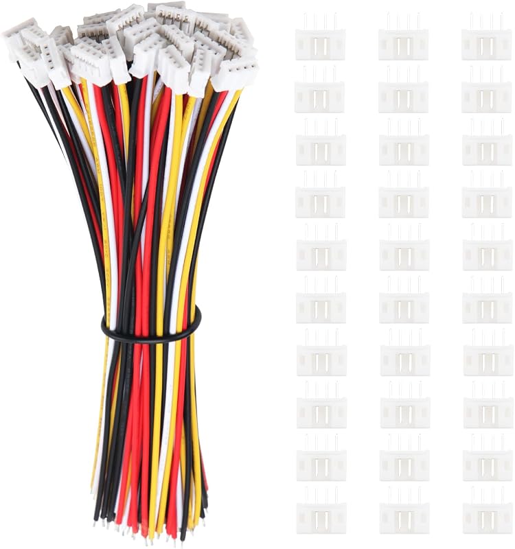 Lyeteung JST 2.0 PH 4 Pin Csatlakozó Készlet - 30 Szett Mini Mikro JST 2.0mm Konnektor 150mm 22AWG Kábellel és Női Csatlakozóval