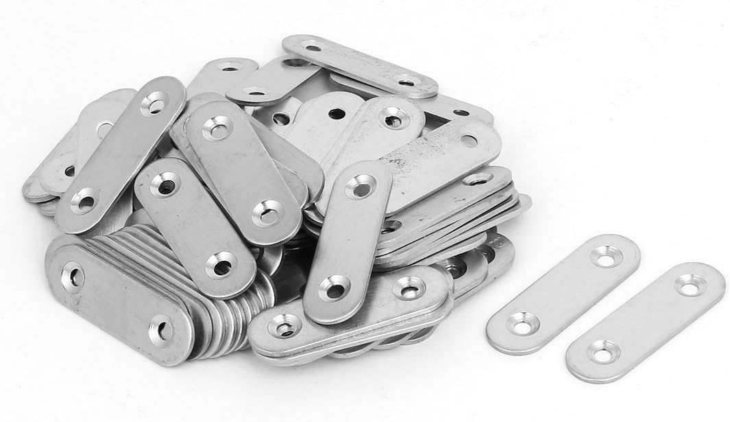 50mmx16mmx2mm Stainless Shelf Brackets & Supports Steel Straight Joining Mending Flat Repair Brackets Plates 80pcs
