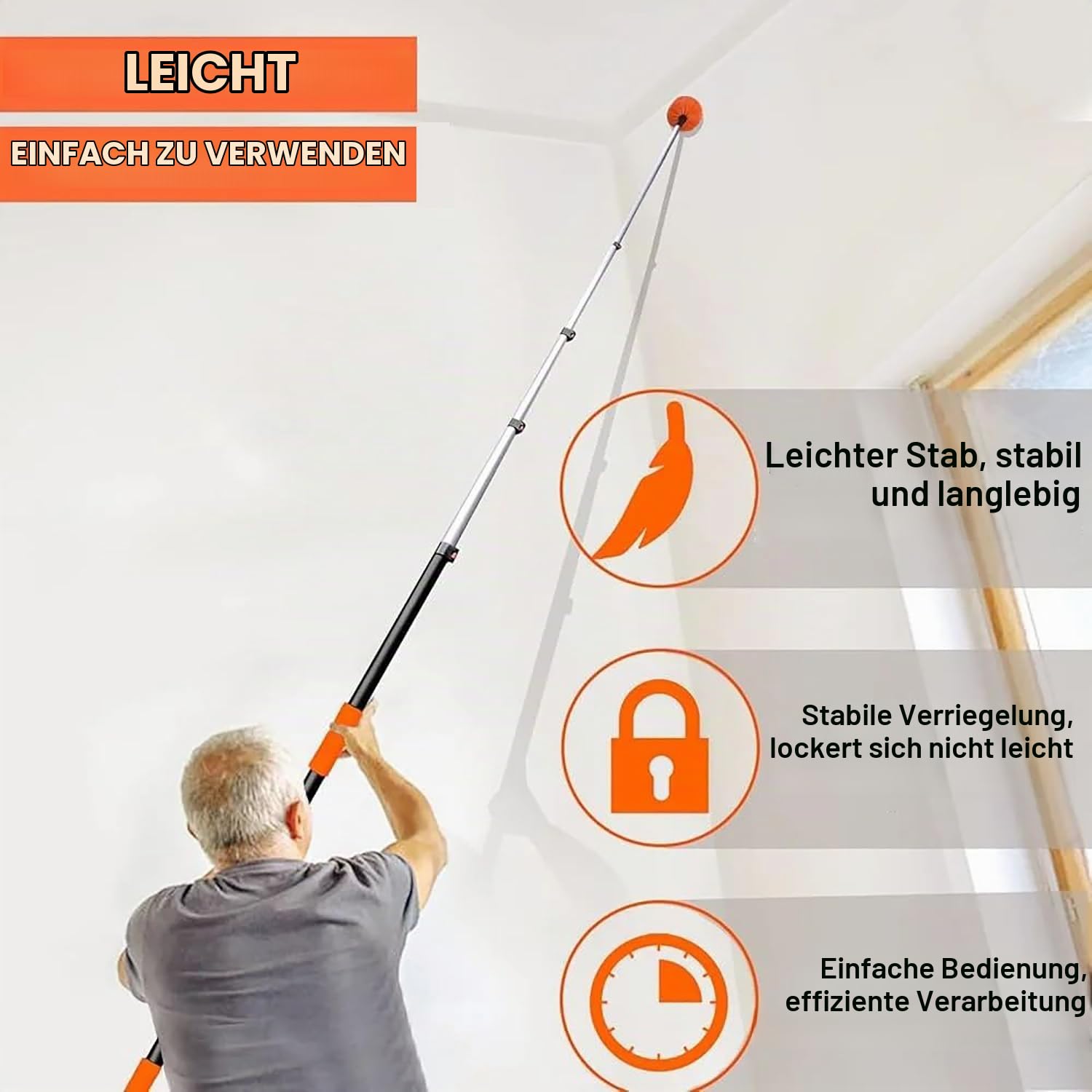 Spinnwebenbesen mit Teleskopstiel，Staubwedel Lang Ausziehbar，Teleskopstange 3.65m mit Verlängerungsstange für die Reinigung von Ventilatoren, Spinnennetz, für den Außen- und Innenbereich Geeignet