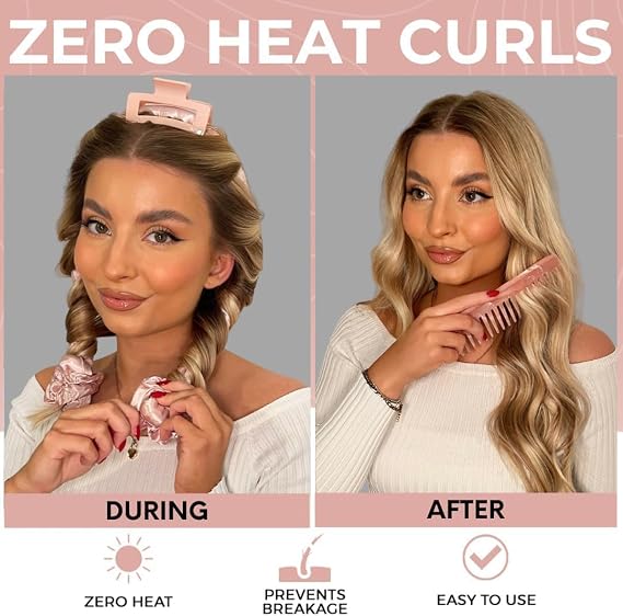 Black Detangling Brush with Heatless Curling Kit – Effortless Hair Care Bundle for Tangle-Free Styling and Heat-Free Curls