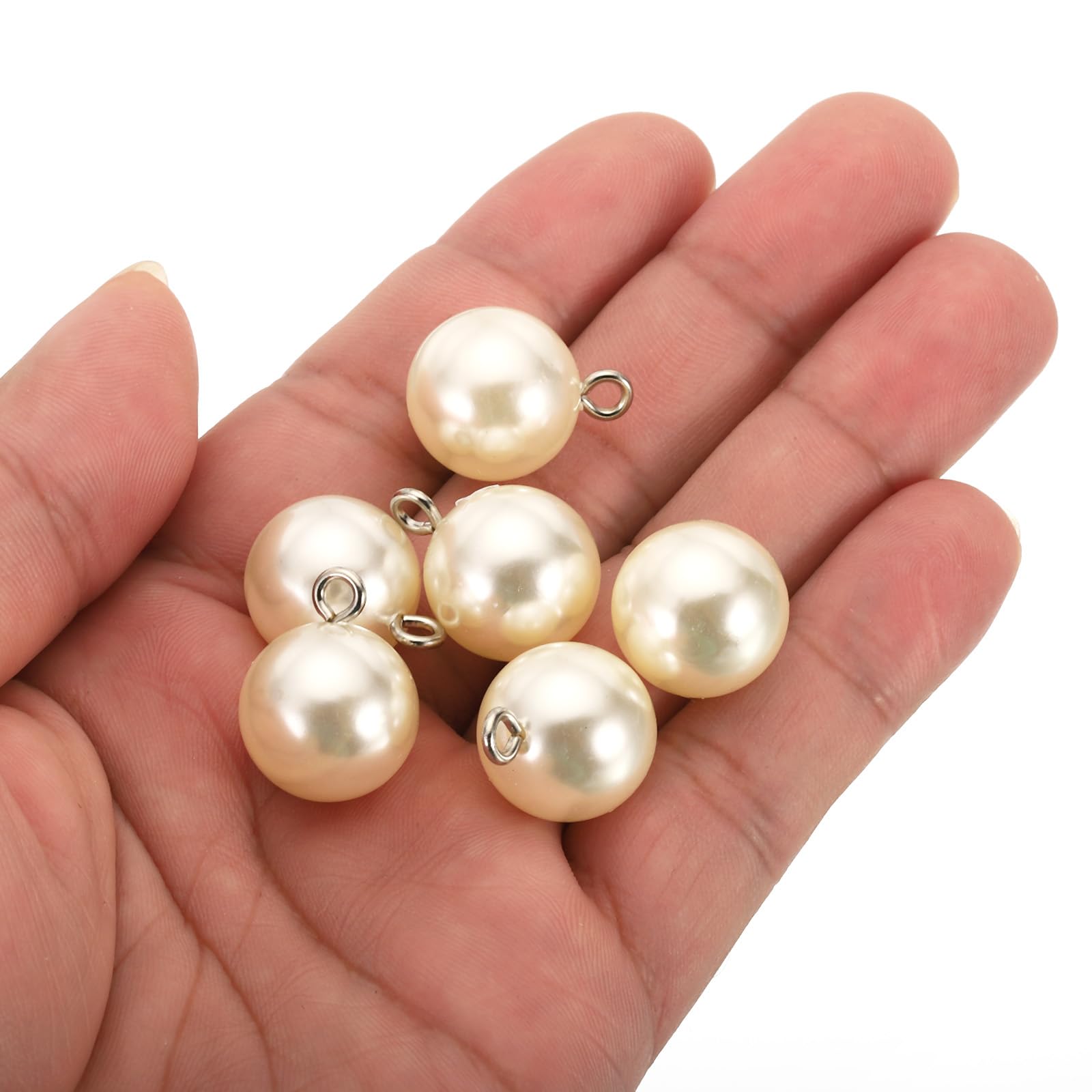 PATIKIL 16mm Pearl Charm, 100pcs Pearl Beads Faux Pearl Pendant Charm Beautiful DIY for Making s Wedding Crafts Silvery Beige - Image 3