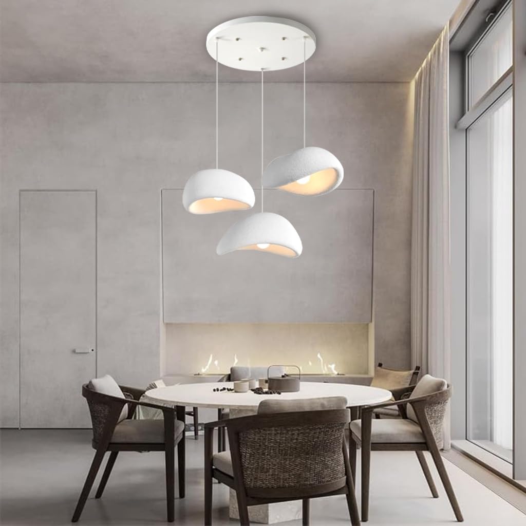Lustre Suspendu Wabi Sabi E27 Moderne Lampe 3 Ampoules Blanc Design Irrégulier Hauteur Réglable pour Salle À Manger Salon Chambre Cuisine Café Éclairage Îlot Plafonnier(A)