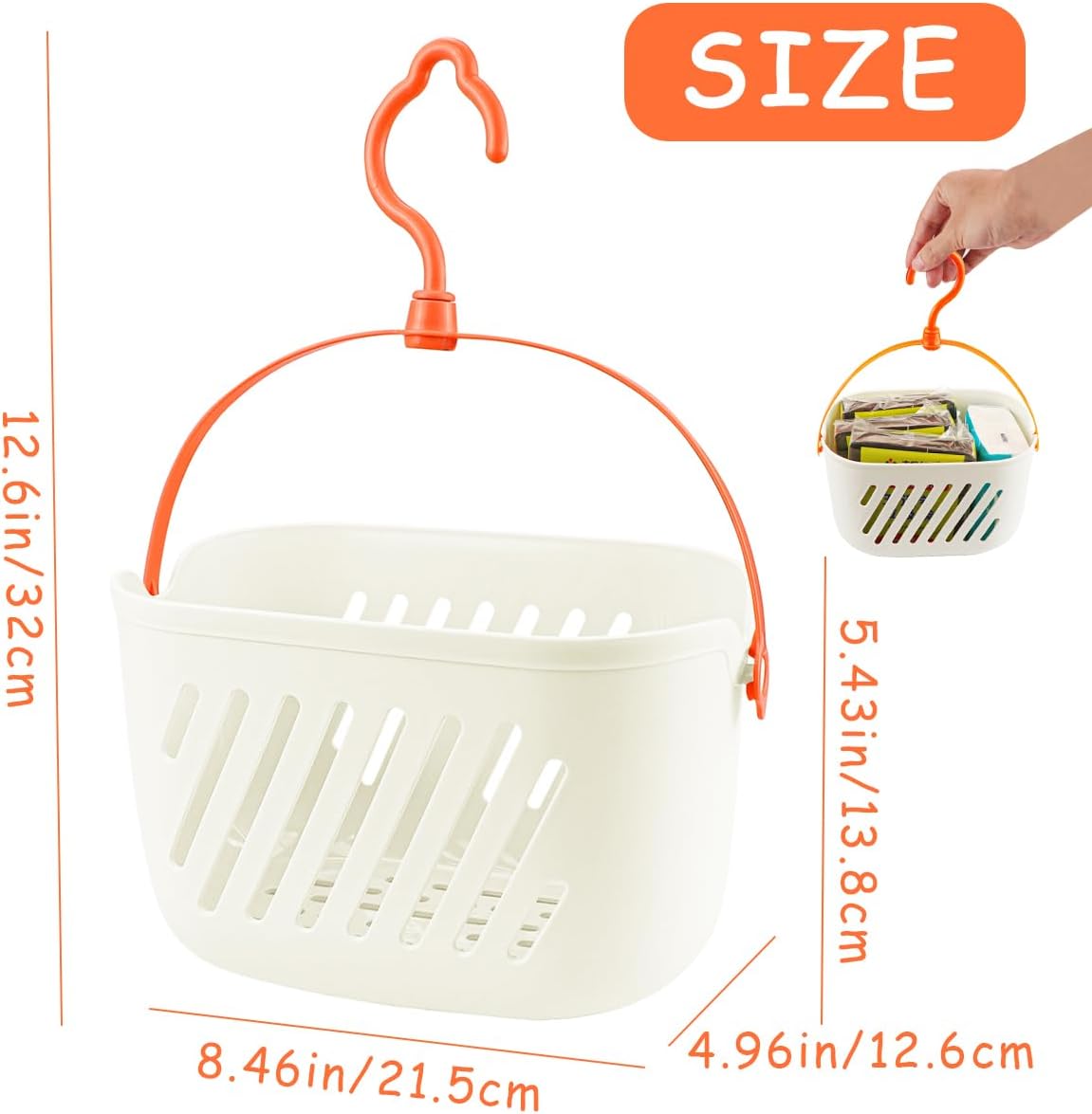Plastic Hanging Shower Caddy with Hook Portable Kitchen Organizer Storage Basket Hanging Shower Caddy Basket for Bathroom Kitchen Pantry Bathroom Dorm Room（White） image 2
