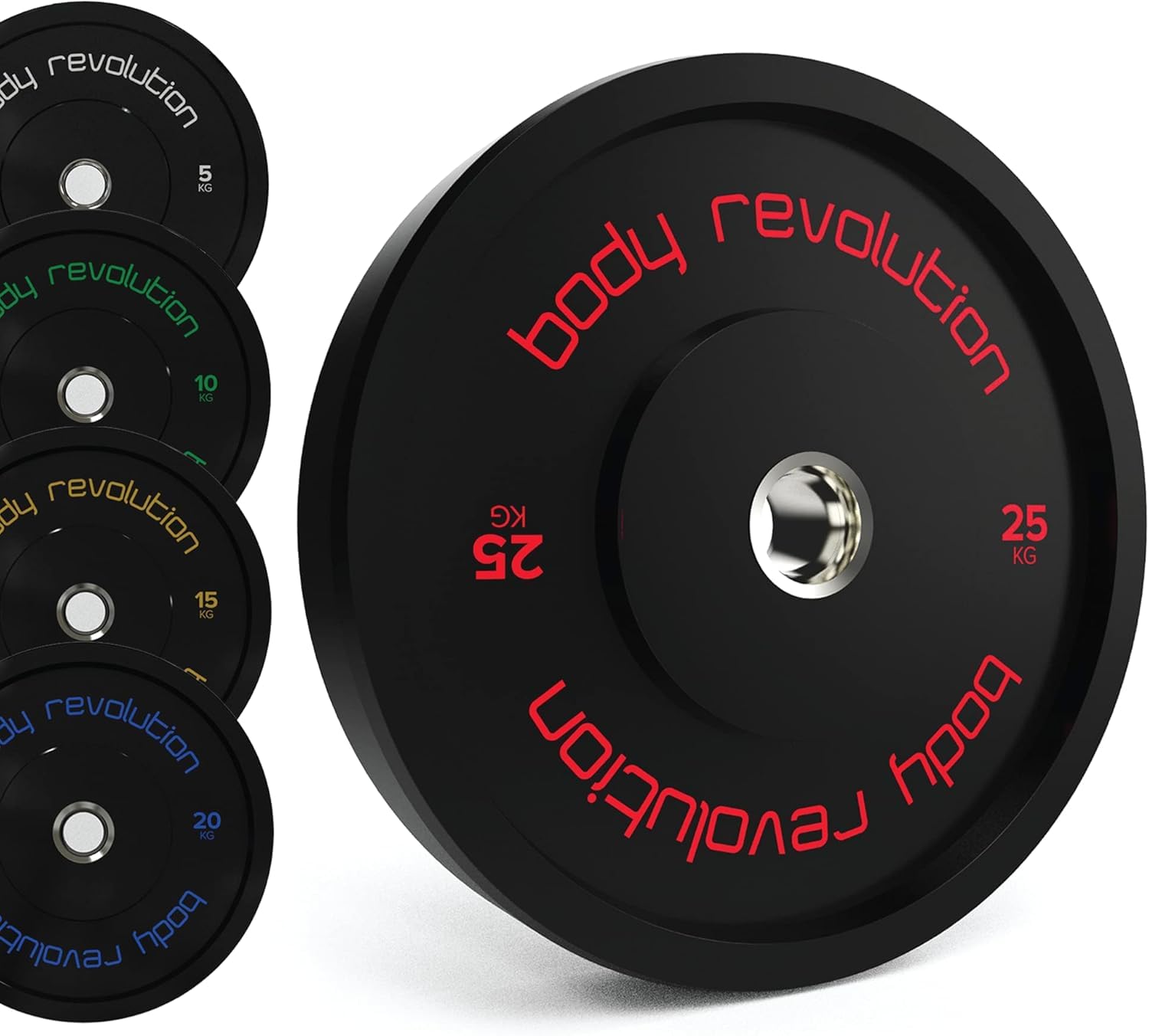 Body Revolution, dischi Bumper in gomma da 5 cm per sollevamento pesi olimpionico, dischi per bilancieri e crossfit (da 5 a 25 kg), 25kg pair