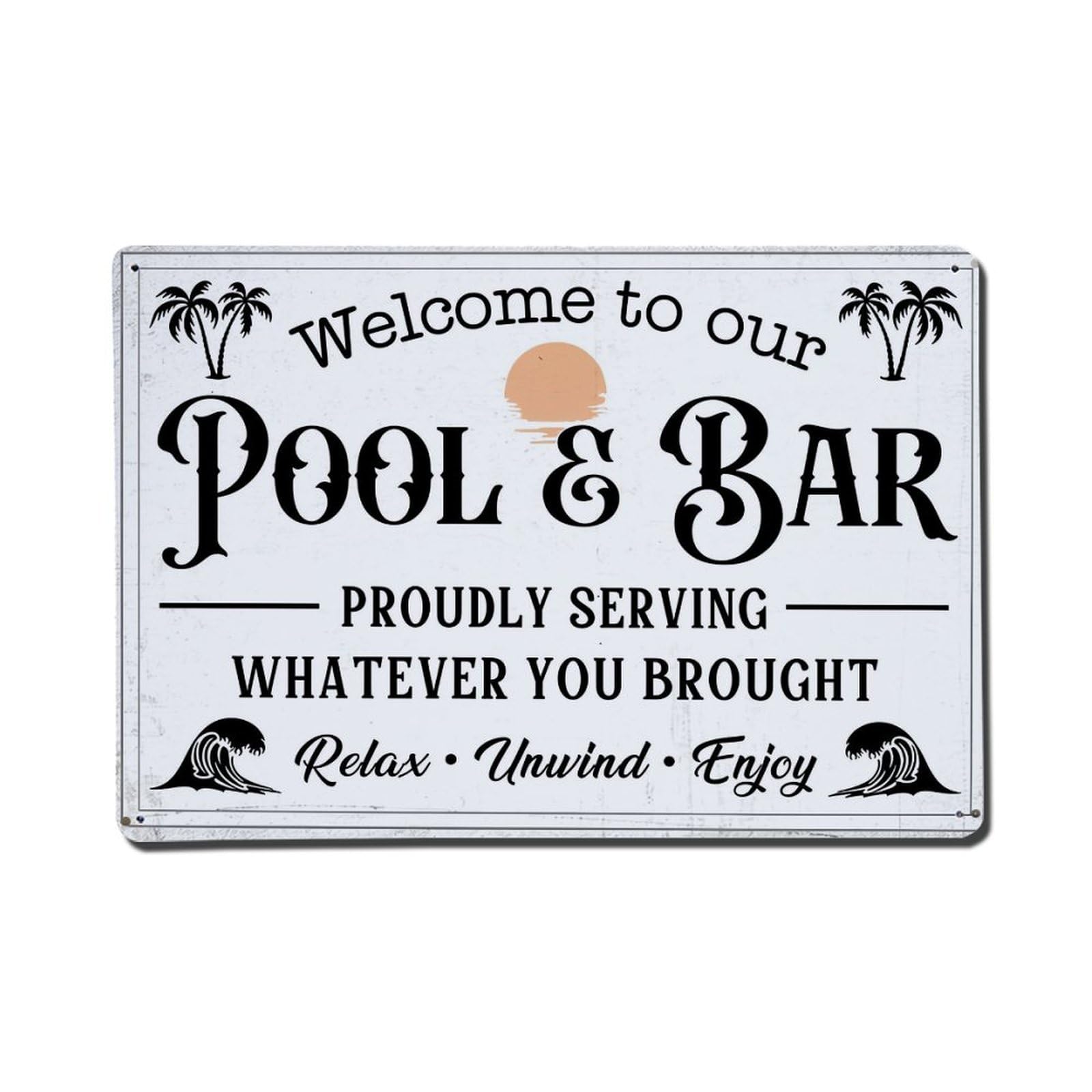 Nestemfo Vintage Welcome To Our Pool Bar Tin Sign Metal Sign, Living Room,Bar, Home, Bedroom Wall Decor,Retro Metal Poster 8X12 Inches