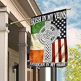 Flags-Irish in My Veins - American in My Heart Flag, House Flag (29.5' x 39.5')-USA House Garden...