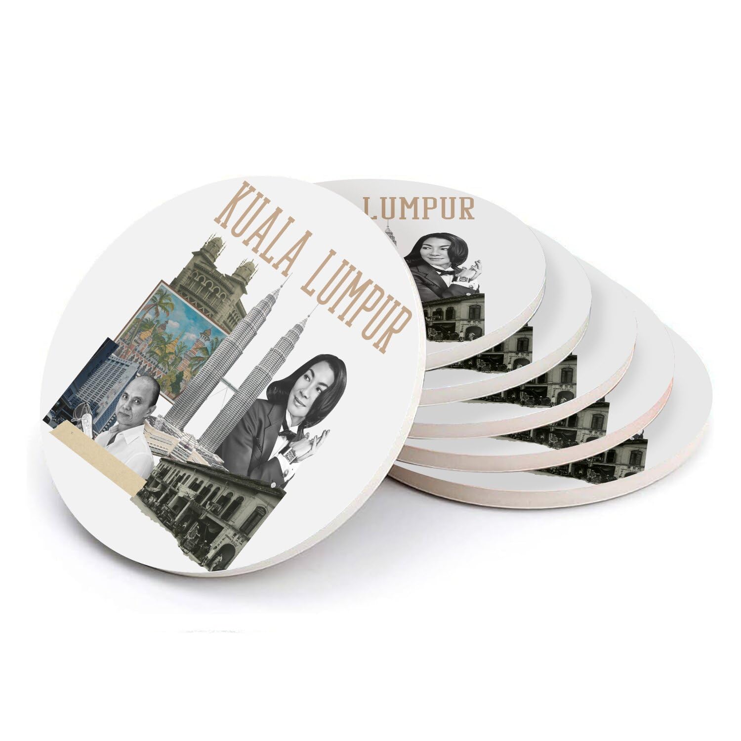 Sous-verres ronds céramique Kuala Lumpur : idée cadeau originale culture Malaisie