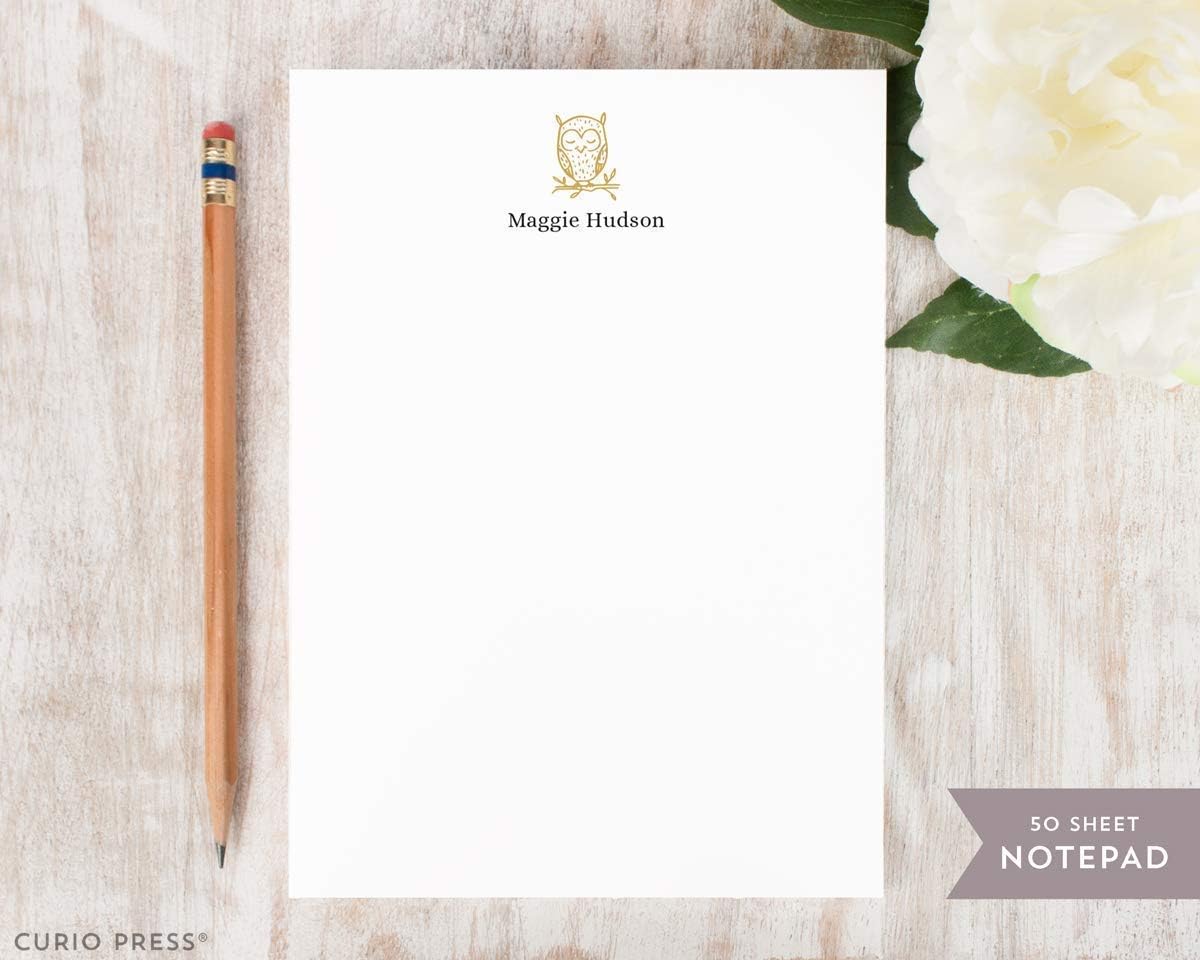 Personalized Owl NOTEPAD Stationery for Women, Teacher, Everyday To-Do List Pad, Optional Envelopes - OWL NOTEPAD