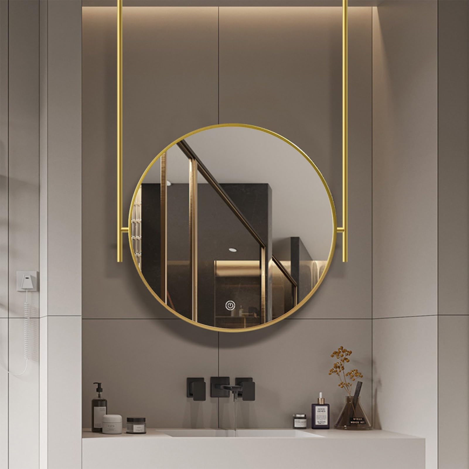Grand miroir maquillage plafond cadre métal doré de prestige