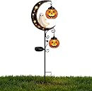 Solar Halloween Black Cat & Pumpkin Moon Garden Stake Light, Outdoor Waterproof LED Yard Decoration with Crescent Moon, Hanging Jack-o'-Lantern Lantern for Patio Lawn Path Yard (E #)