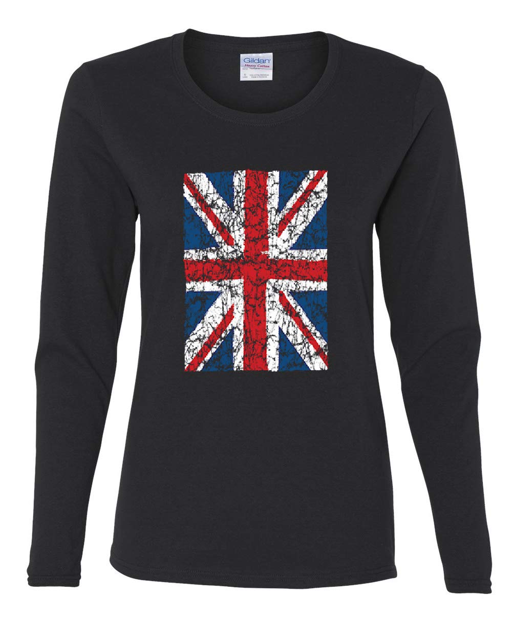 Tee HuntUnion Jack Women's Long Sleeve Tee United Kingdom Distressed British Flag
