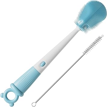 JOYMOOP Silicone Bottle Brush & Straw Cleaner Brush Set, Multi-Functional Bottle Washer for Sports Water Bottle,Glassware,Vase,and Narrow Neck Containers,Blue